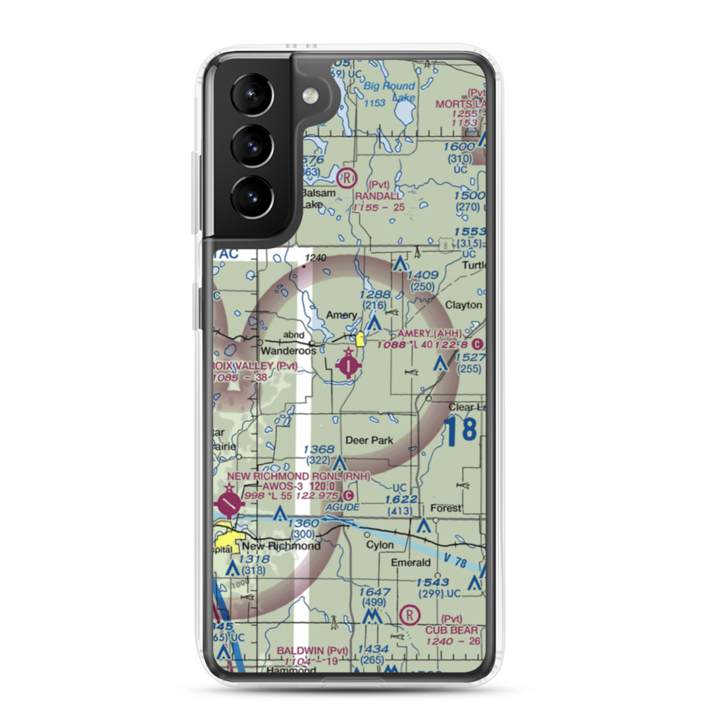 Amery Municipal Airport (AHH) VFR Sectional Samsung Case Samsung Galaxy S21 Plus model shown