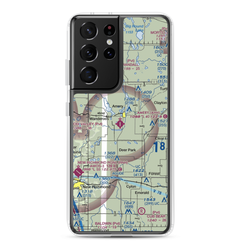 Amery Municipal Airport (AHH) VFR Sectional Samsung Case Samsung Galaxy S21 Ultra model shown