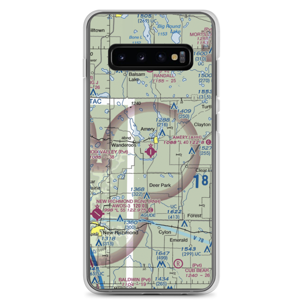 Amery Municipal Airport (AHH) VFR Sectional Samsung Case Samsung Galaxy S10+ model shown