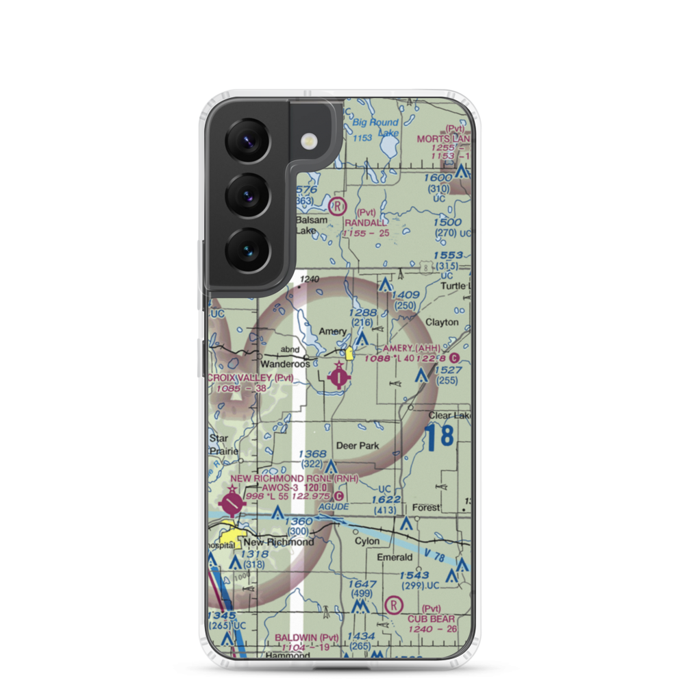 Amery Municipal Airport (AHH) VFR Sectional Samsung Case Samsung Galaxy S22 model shown