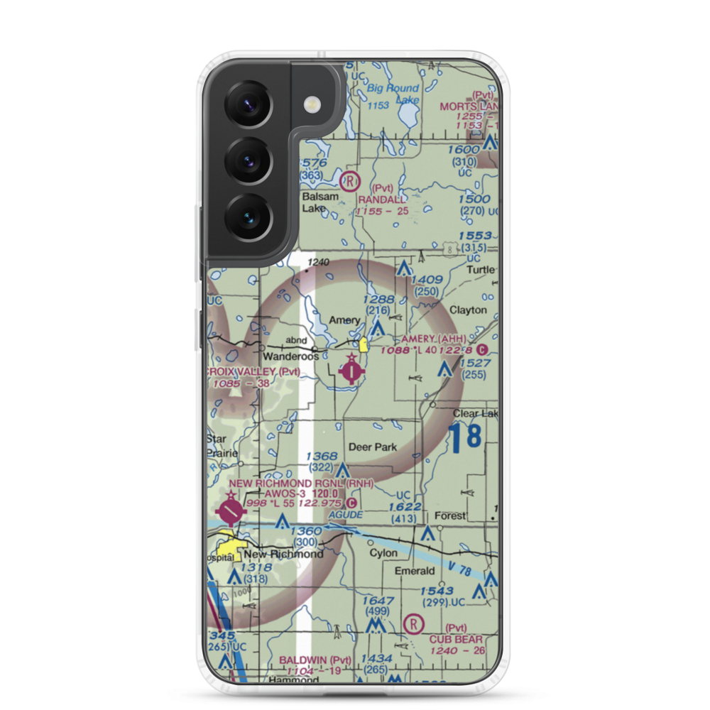 Amery Municipal Airport (AHH) VFR Sectional Samsung Case Samsung Galaxy S22 Plus model shown