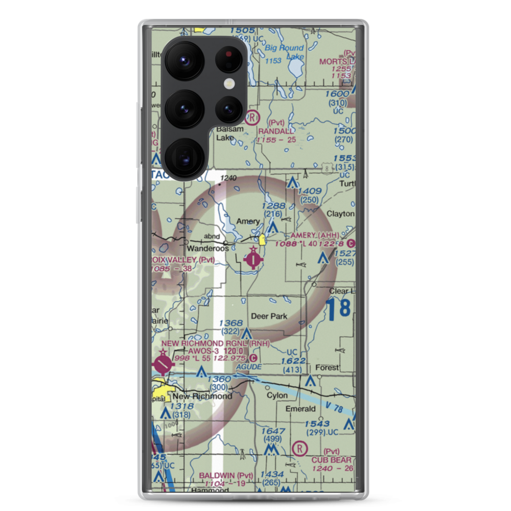 Amery Municipal Airport (AHH) VFR Sectional Samsung Case Samsung Galaxy S22 Ultra model shown