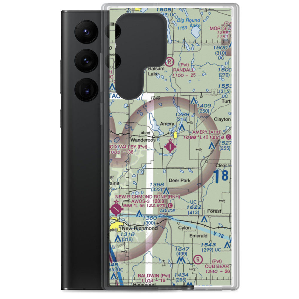 Amery Municipal Airport (AHH) VFR Sectional Samsung Case Samsung Galaxy S22 Ultra model shown