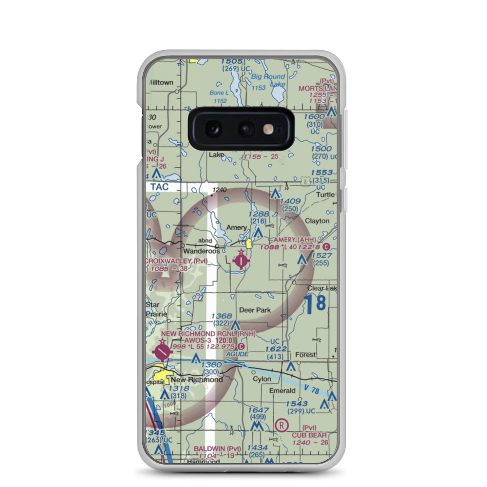 Amery Municipal Airport (AHH) VFR Sectional Samsung Case Samsung Galaxy S10e model shown