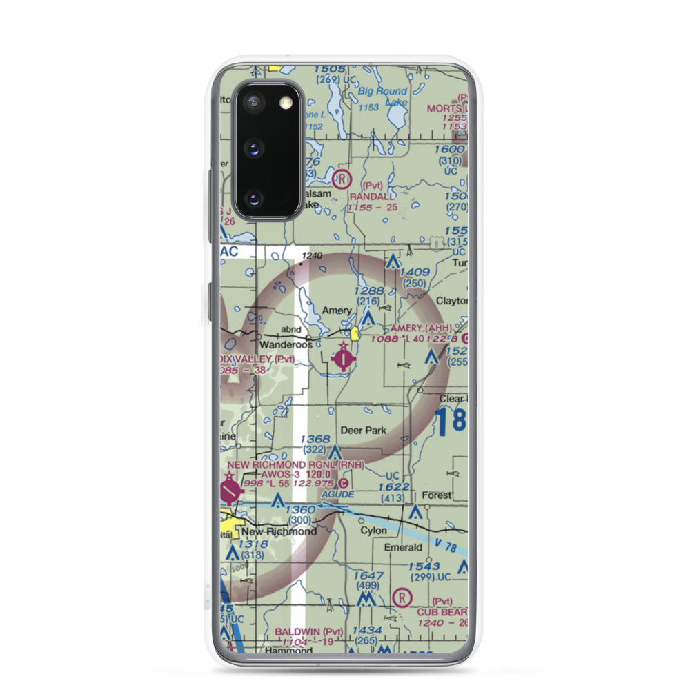Amery Municipal Airport (AHH) VFR Sectional Samsung Case Samsung Galaxy S20 model shown