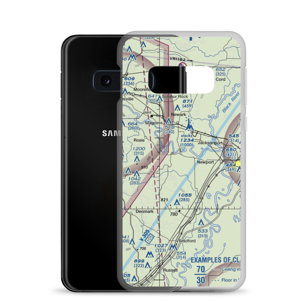 Amos Airport (AR56) VFR Sectional Samsung Case Samsung Galaxy S10e model shown