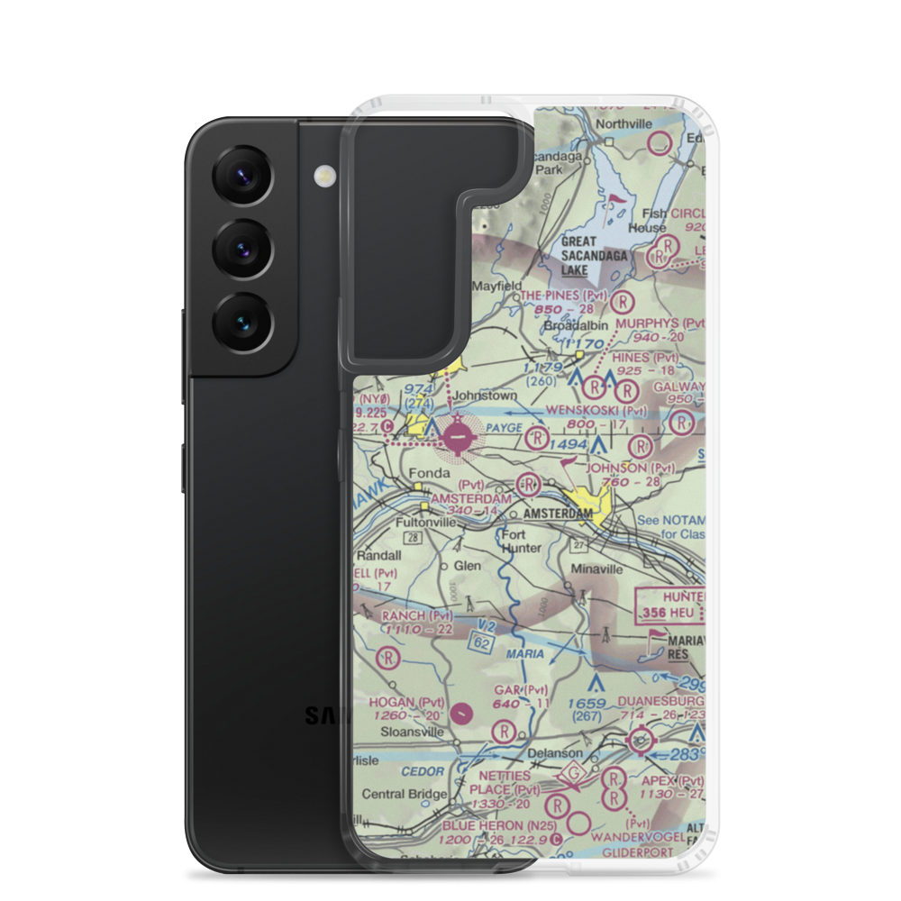 Amsterdam Airfield (NY87) VFR Sectional Samsung Case Samsung Galaxy S22 model shown