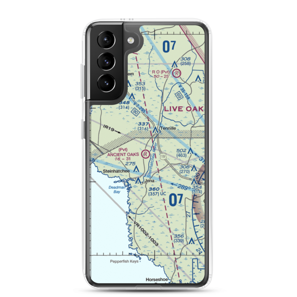 Ancient Oaks Airport (39FD) VFR Sectional Samsung Case Samsung Galaxy S21 Plus model shown