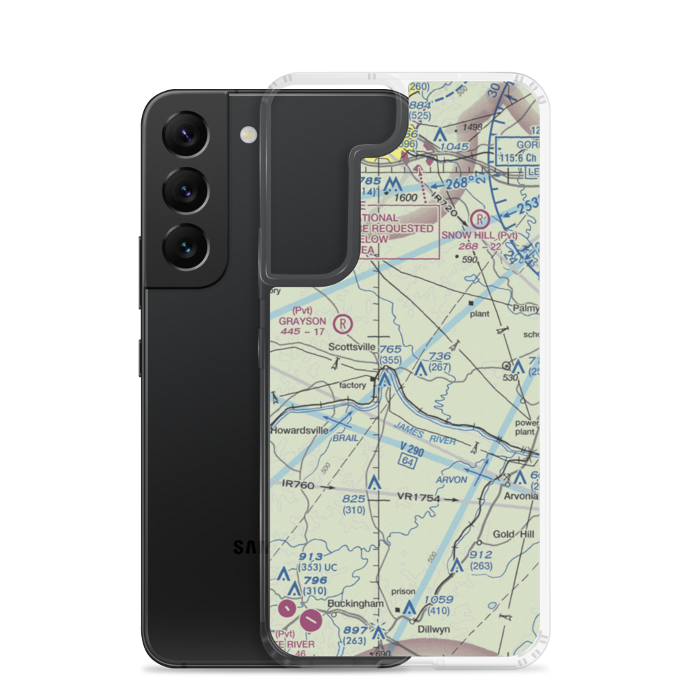 Anderson Airport (99VA) VFR Sectional Samsung Case Samsung Galaxy S22 model shown