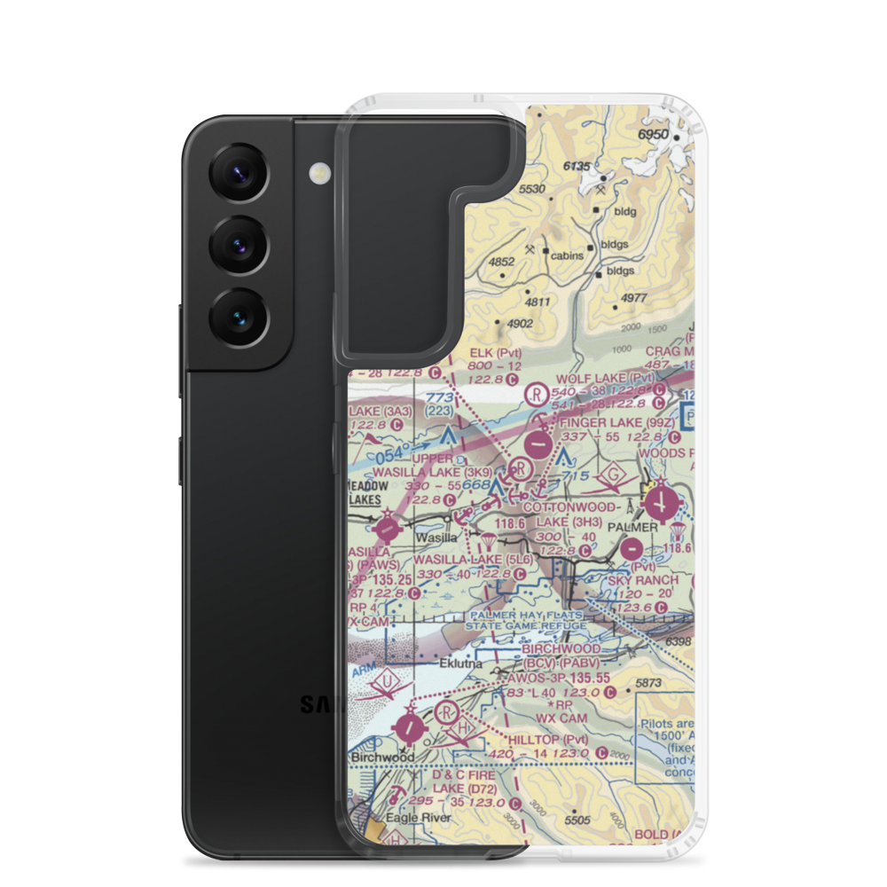 Anderson Lake Airport (0AK1) VFR Sectional Samsung Case Samsung Galaxy S22 model shown