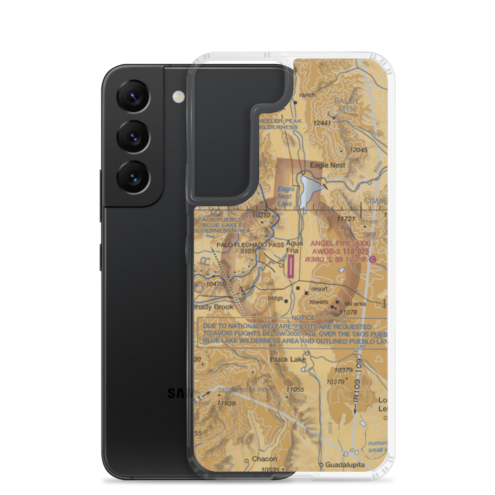 Angel Fire Airport (AXX) VFR Sectional Samsung Case Samsung Galaxy S22 model shown