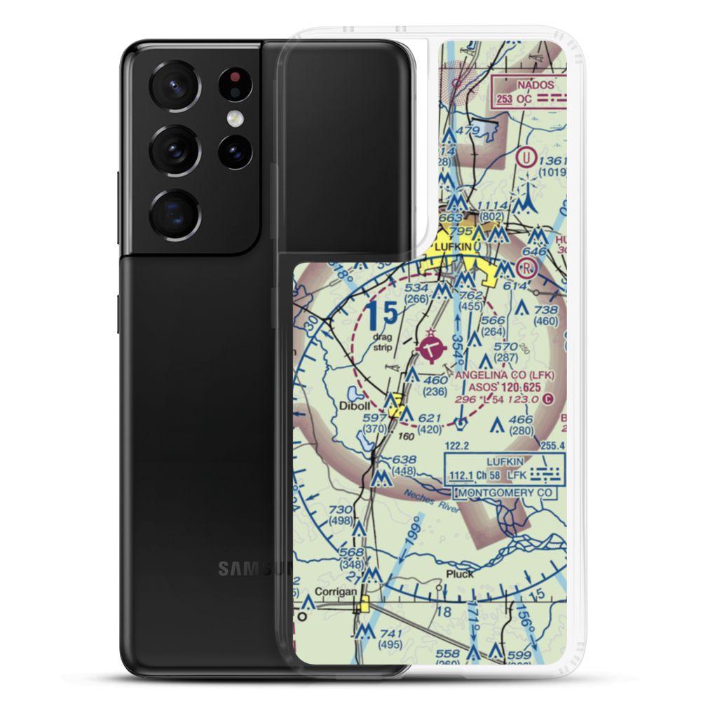 Angelina County Airport (LFK) VFR Sectional Samsung Case Samsung Galaxy S21 Ultra model shown