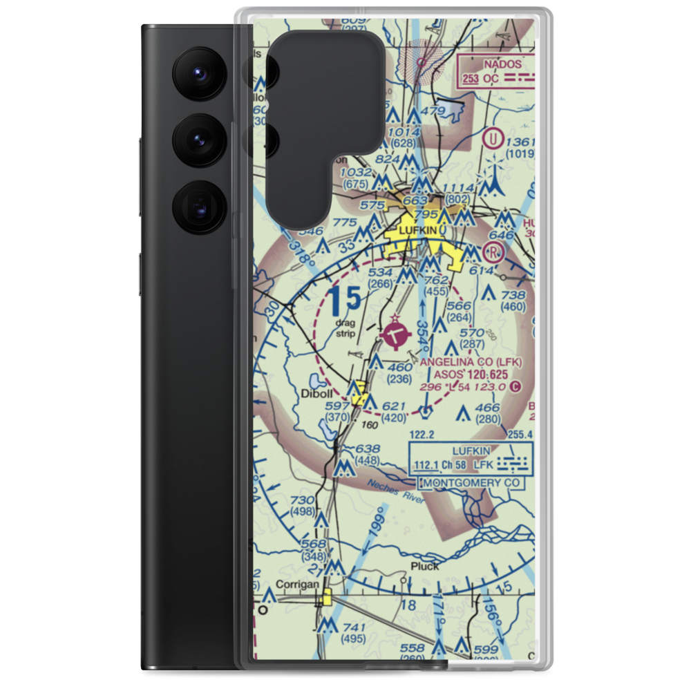 Angelina County Airport (LFK) VFR Sectional Samsung Case Samsung Galaxy S22 Ultra model shown