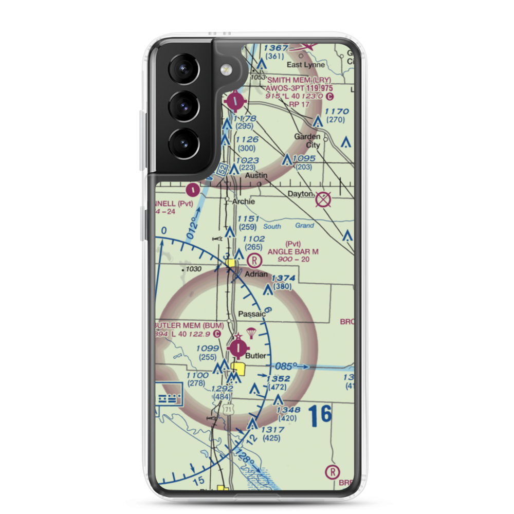 Angle Bar M Airport (MU07) VFR Sectional Samsung Case Samsung Galaxy S21 Plus model shown