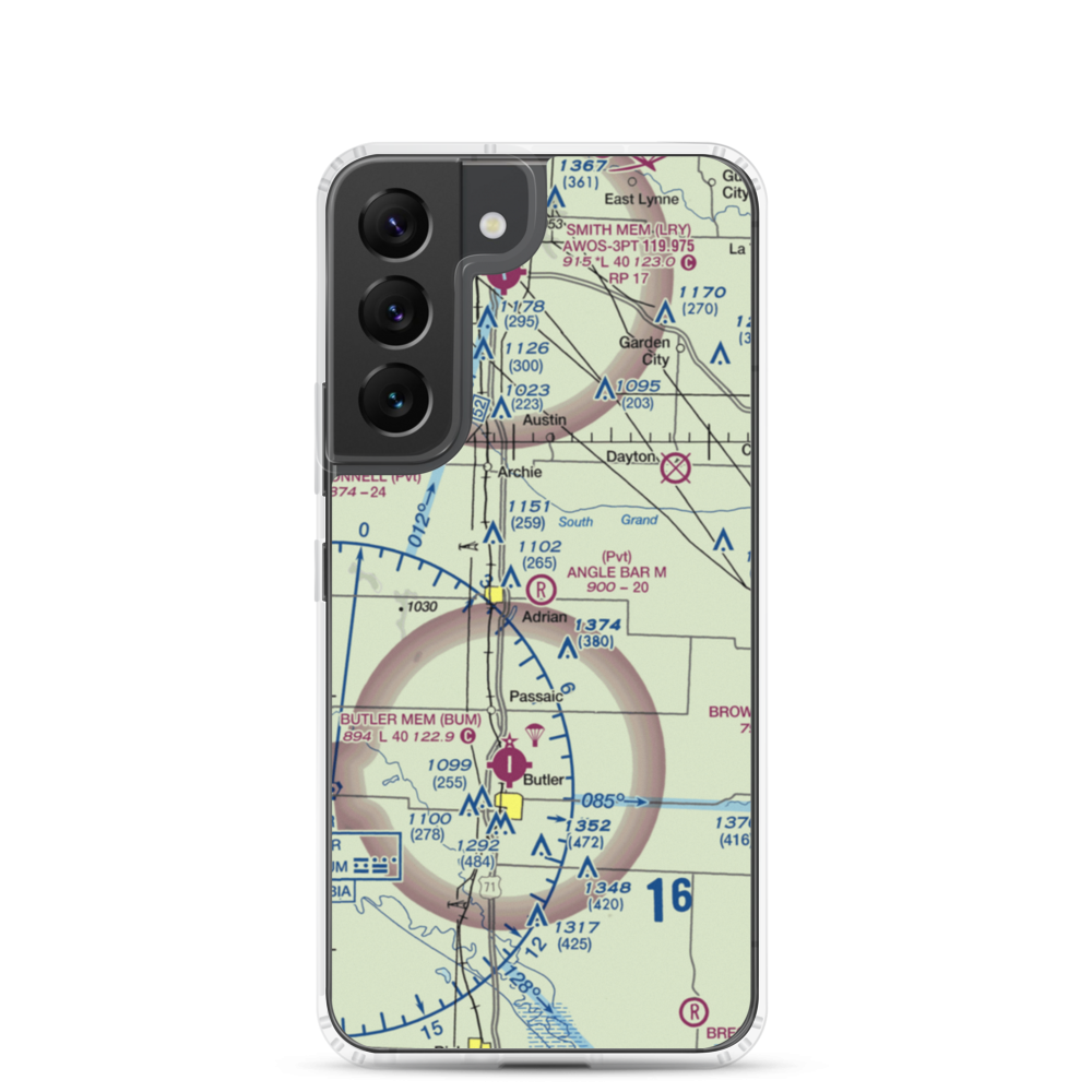 Angle Bar M Airport (MU07) VFR Sectional Samsung Case Samsung Galaxy S22 model shown