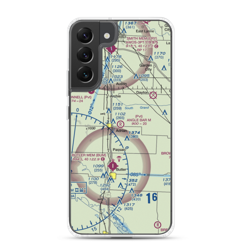 Angle Bar M Airport (MU07) VFR Sectional Samsung Case Samsung Galaxy S22 Plus model shown