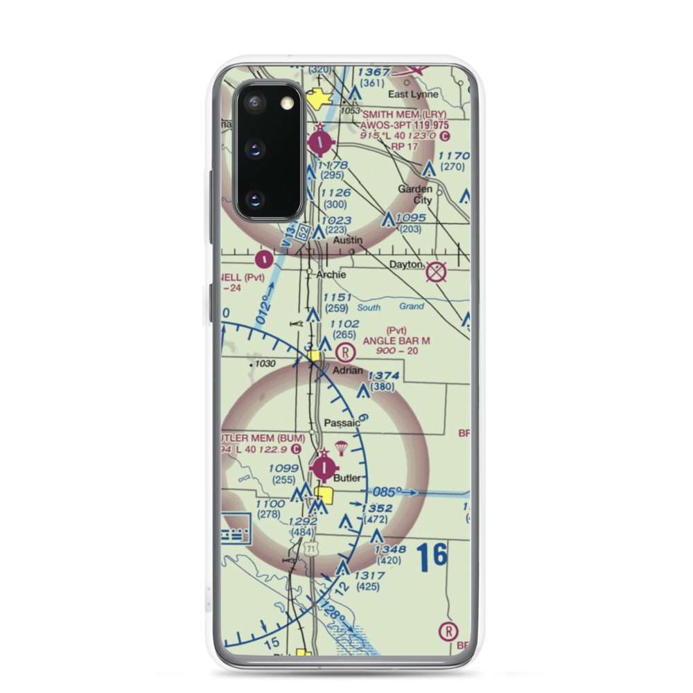 Angle Bar M Airport (MU07) VFR Sectional Samsung Case Samsung Galaxy S20 model shown