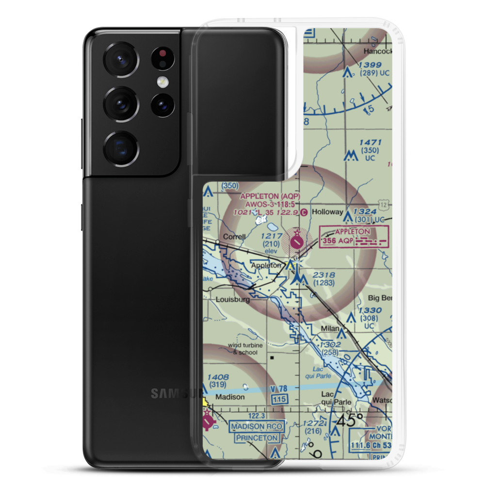 Appleton Municipal Airport (AQP) VFR Sectional Samsung Case Samsung Galaxy S21 Ultra model shown