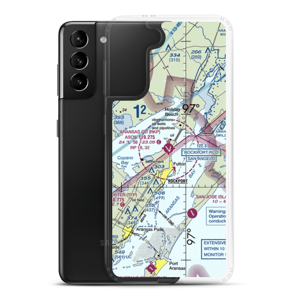 Aransas County Airport (RKP) VFR Sectional Samsung Case Samsung Galaxy S21 Plus model shown