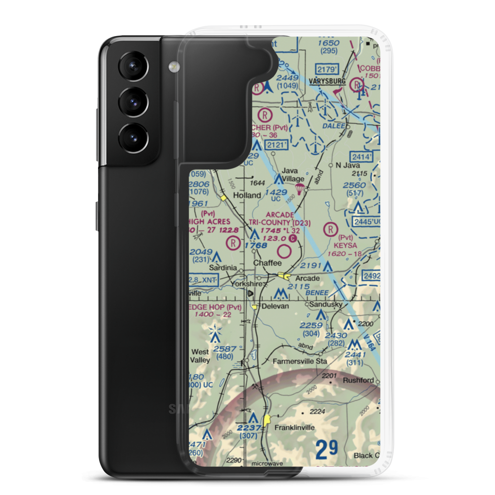 Arcade Tri County Airport (D23) VFR Sectional Samsung Case Samsung Galaxy S21 Plus model shown