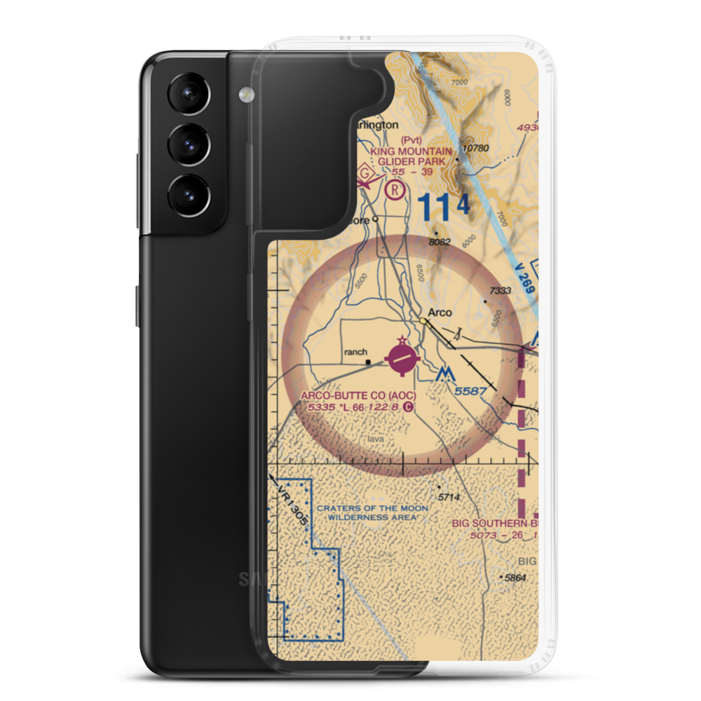 Arco Butte County Airport (AOC) VFR Sectional Samsung Case Samsung Galaxy S21 Plus model shown