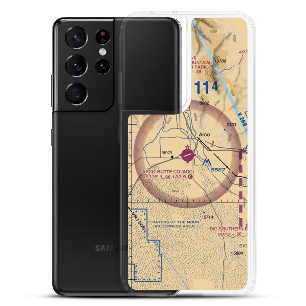 Arco Butte County Airport (AOC) VFR Sectional Samsung Case Samsung Galaxy S21 Ultra model shown