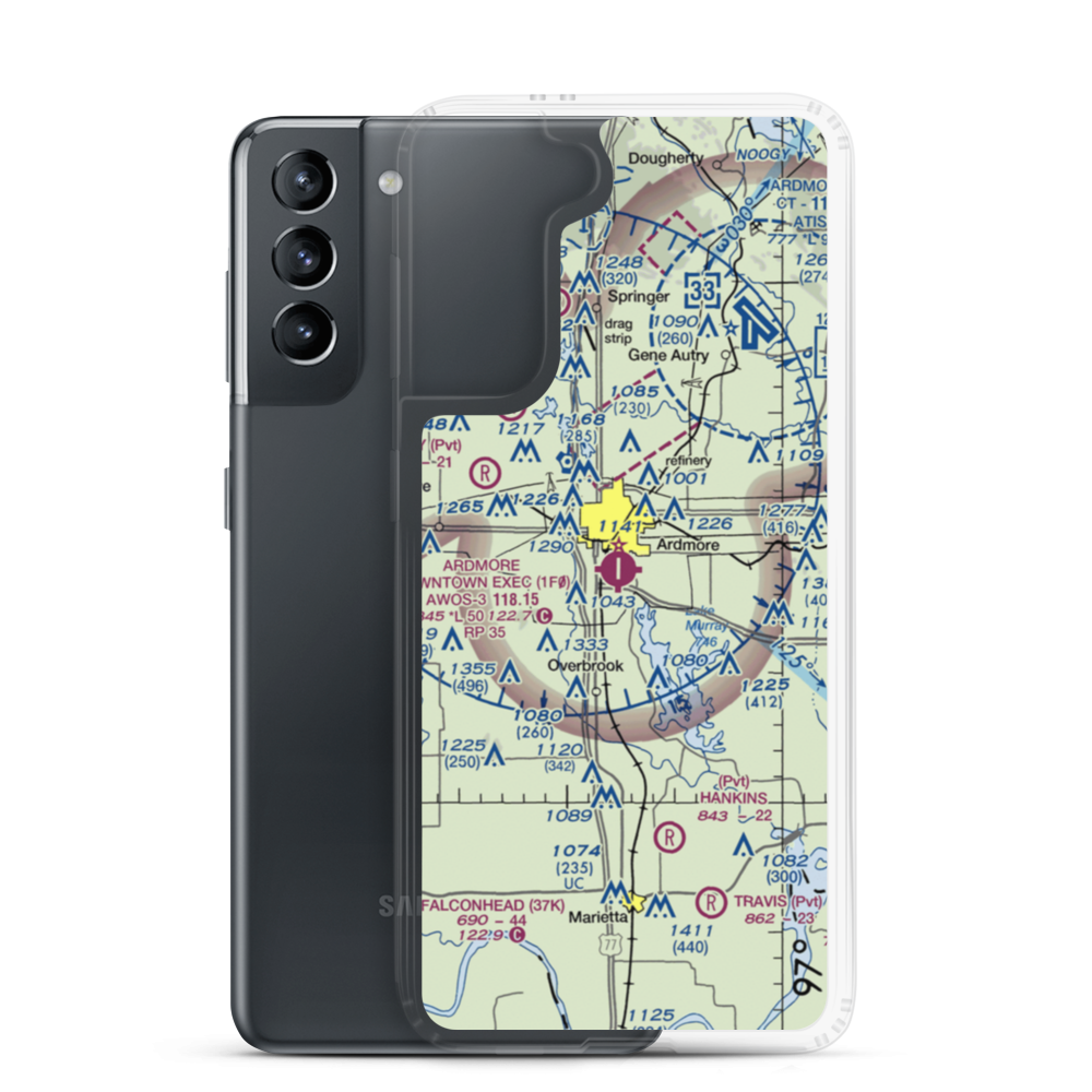 Ardmore Downtown Executive Airport (1F0) VFR Sectional Samsung Case Samsung Galaxy S21 model shown