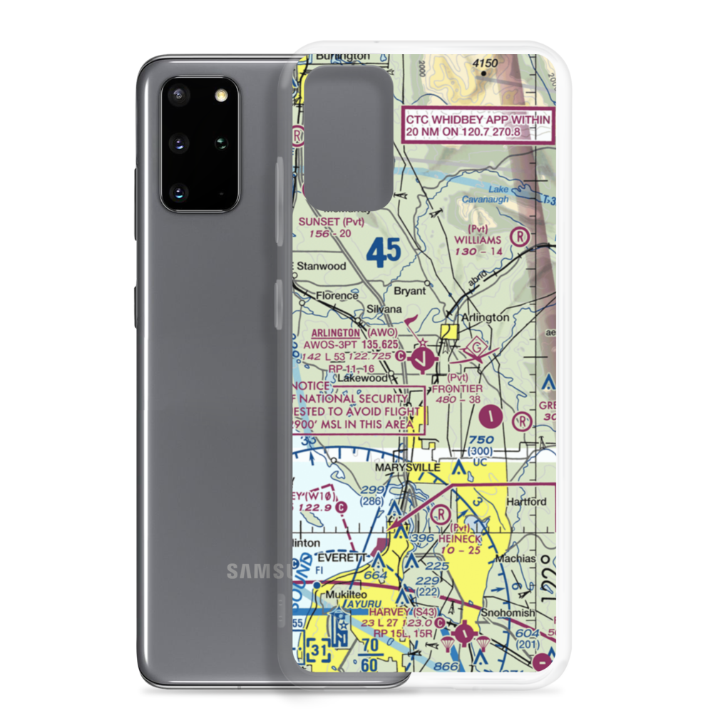 Arlington Municipal Airport (AWO) VFR Sectional Samsung Case Samsung Galaxy S20 Plus model shown