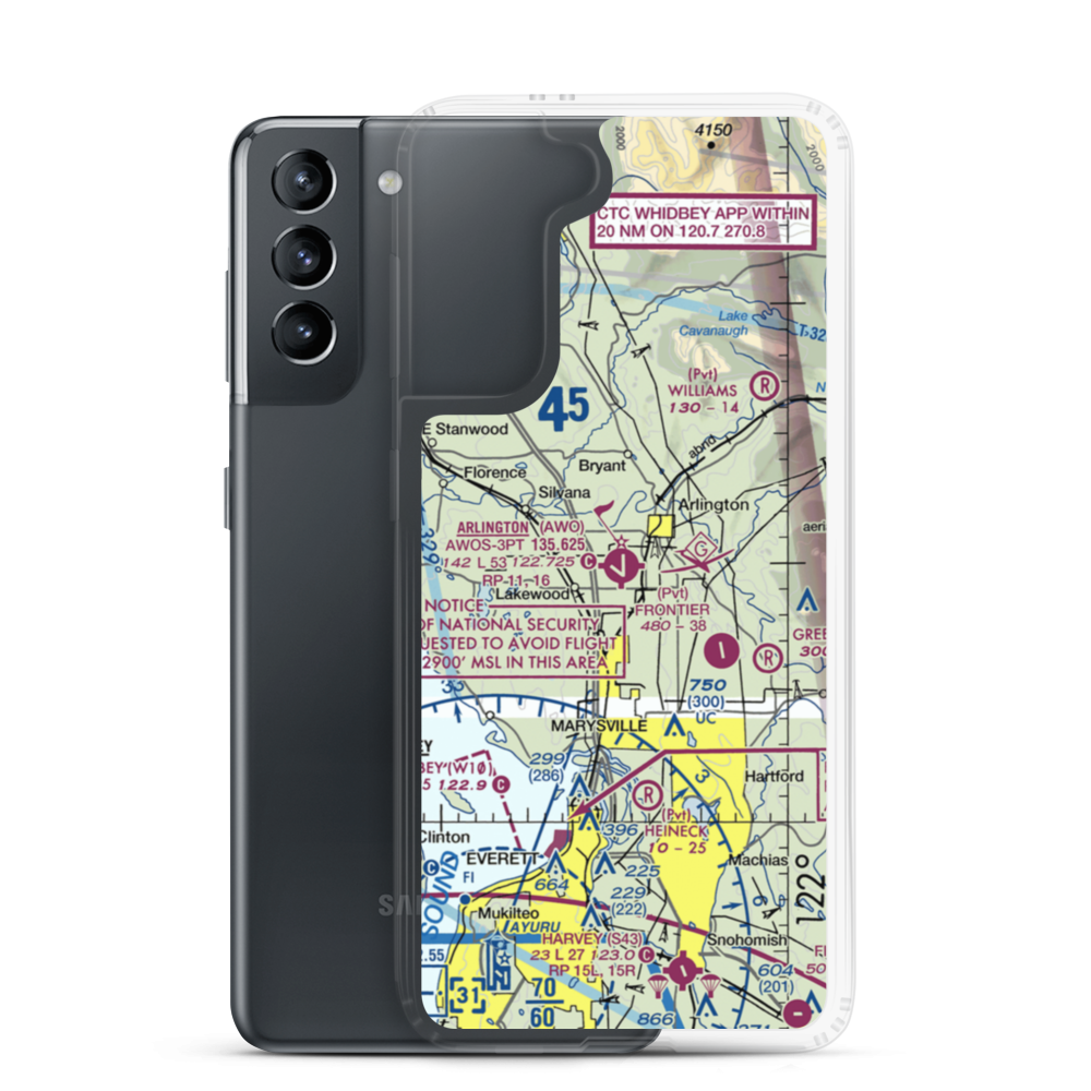 Arlington Municipal Airport (AWO) VFR Sectional Samsung Case Samsung Galaxy S21 model shown