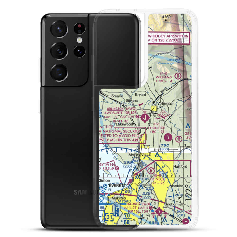 Arlington Municipal Airport (AWO) VFR Sectional Samsung Case Samsung Galaxy S21 Ultra model shown