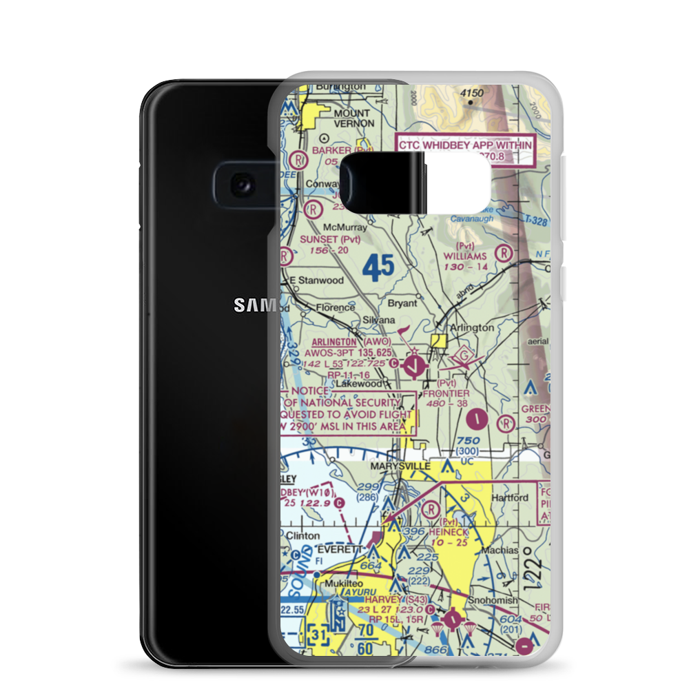Arlington Municipal Airport (AWO) VFR Sectional Samsung Case Samsung Galaxy S10e model shown