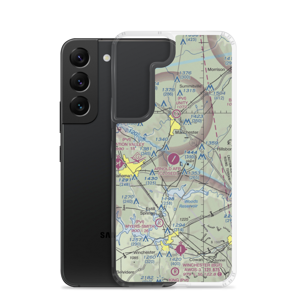 Arnold Air Force Base (AYX) VFR Sectional Samsung Case Samsung Galaxy S22 model shown