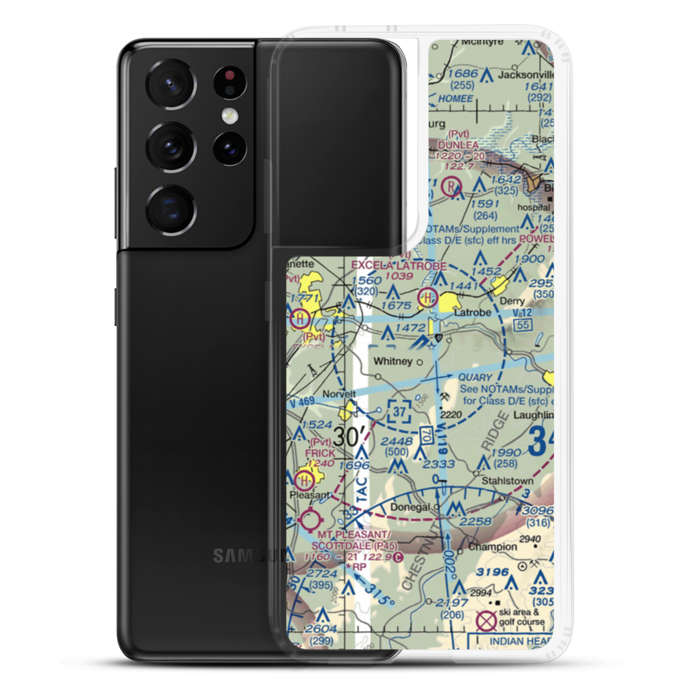 Arnold Palmer Regional Airport (LBE) VFR Sectional Samsung Case Samsung Galaxy S21 Ultra model shown