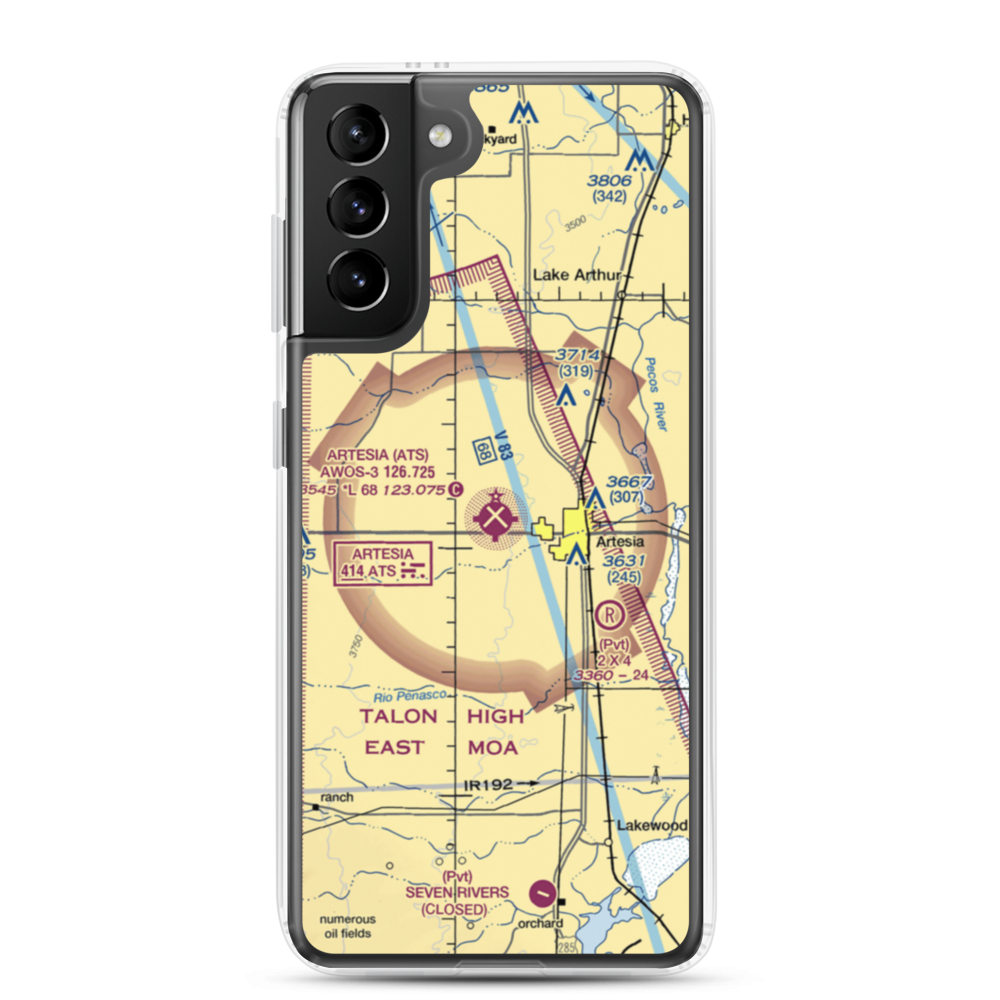 Artesia Municipal Airport (ATS) VFR Sectional Samsung Case Samsung Galaxy S21 Plus model shown