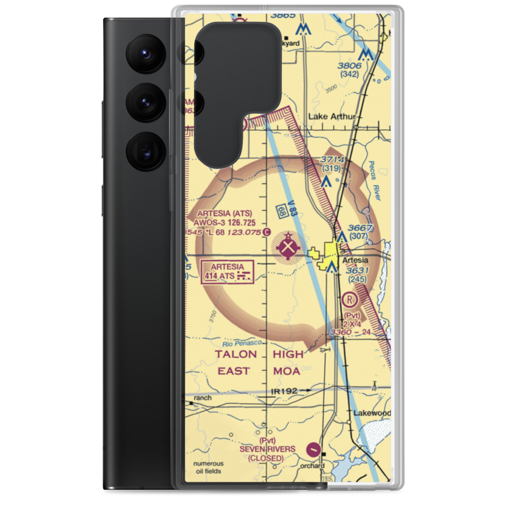 Artesia Municipal Airport (ATS) VFR Sectional Samsung Case Samsung Galaxy S22 Ultra model shown