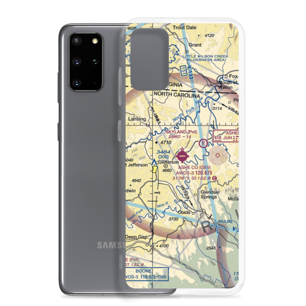Ashe County Airport (GEV) VFR Sectional Samsung Case Samsung Galaxy S20 Plus model shown