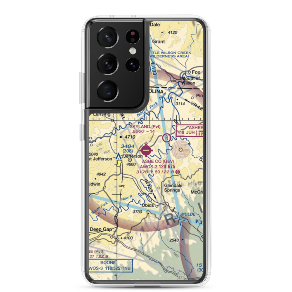 Ashe County Airport (GEV) VFR Sectional Samsung Case Samsung Galaxy S21 Ultra model shown
