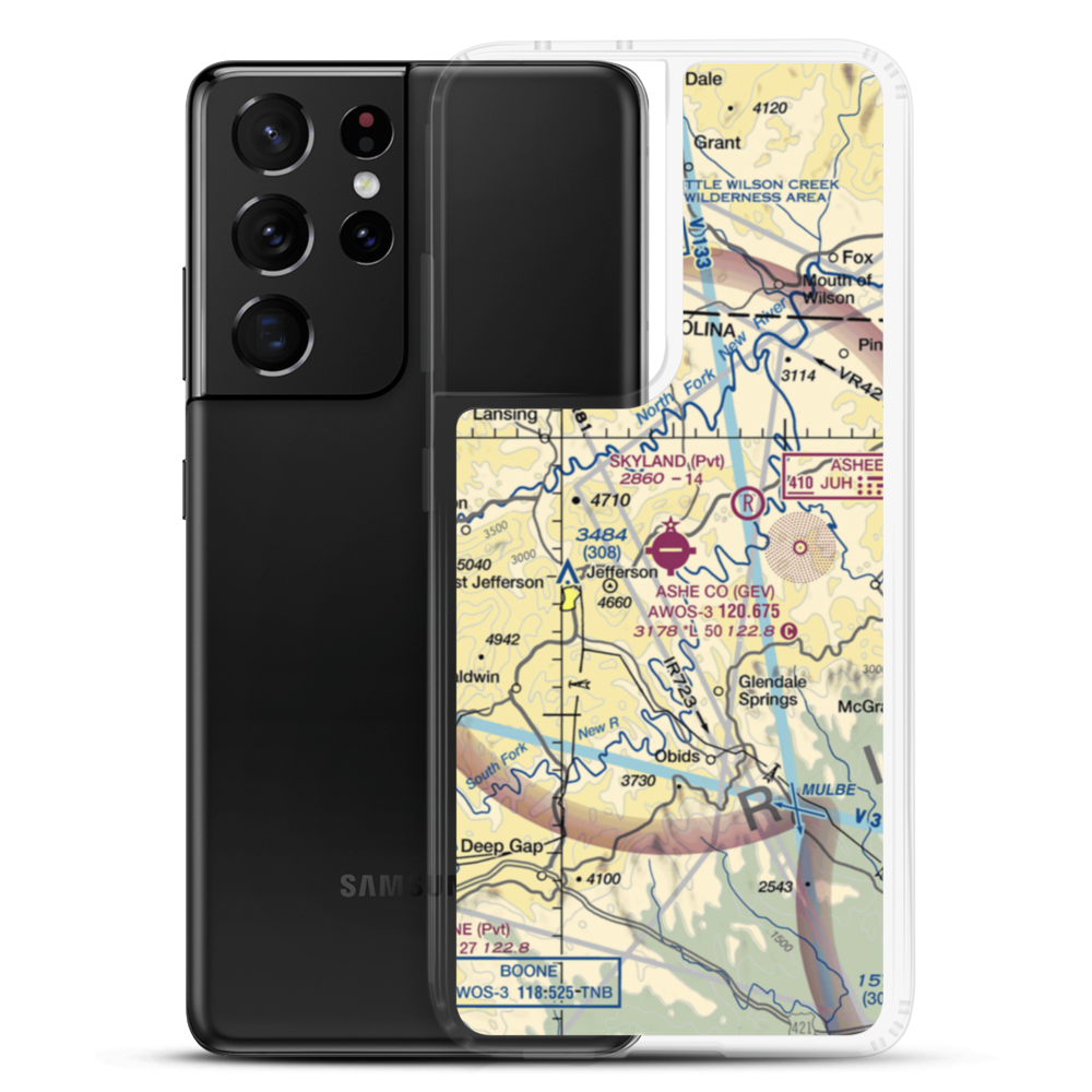 Ashe County Airport (GEV) VFR Sectional Samsung Case Samsung Galaxy S21 Ultra model shown