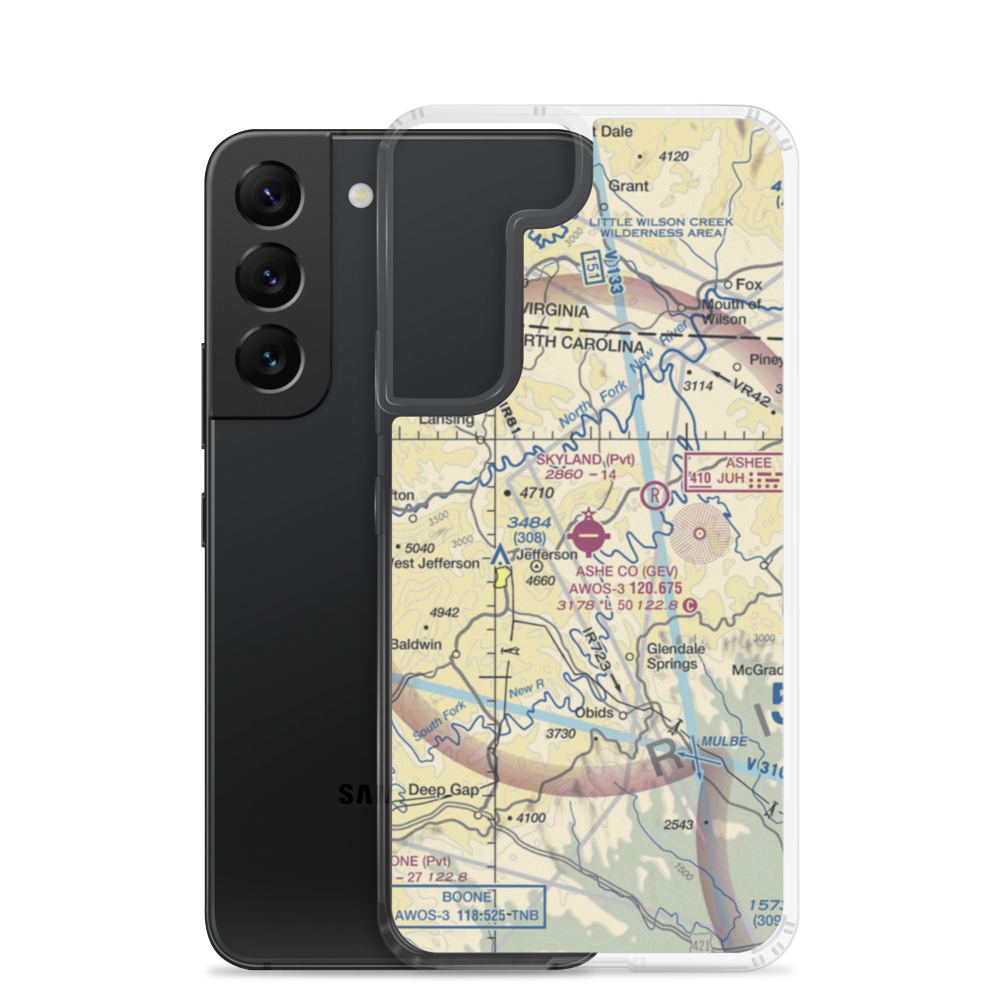 Ashe County Airport (GEV) VFR Sectional Samsung Case Samsung Galaxy S22 model shown