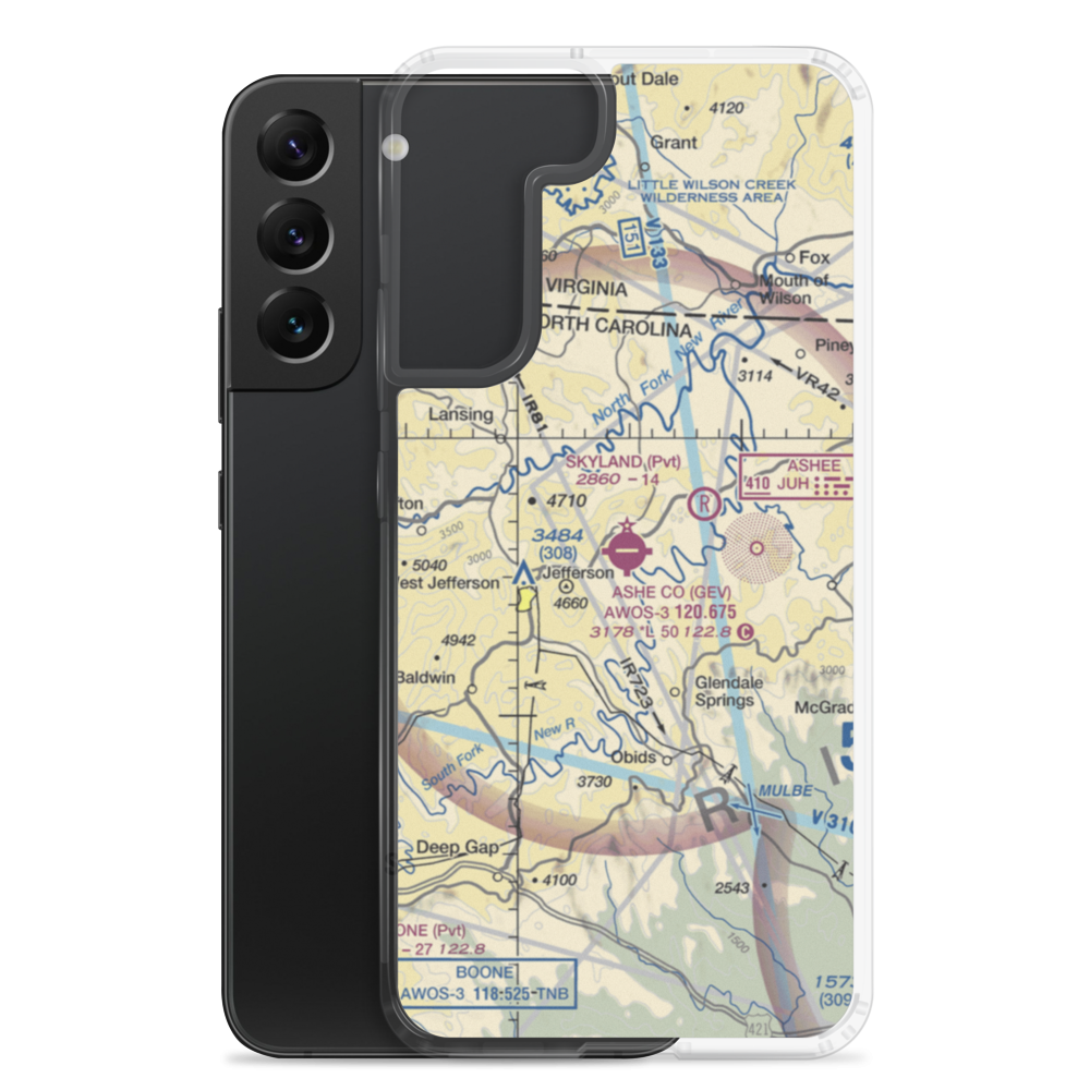 Ashe County Airport (GEV) VFR Sectional Samsung Case Samsung Galaxy S22 Plus model shown