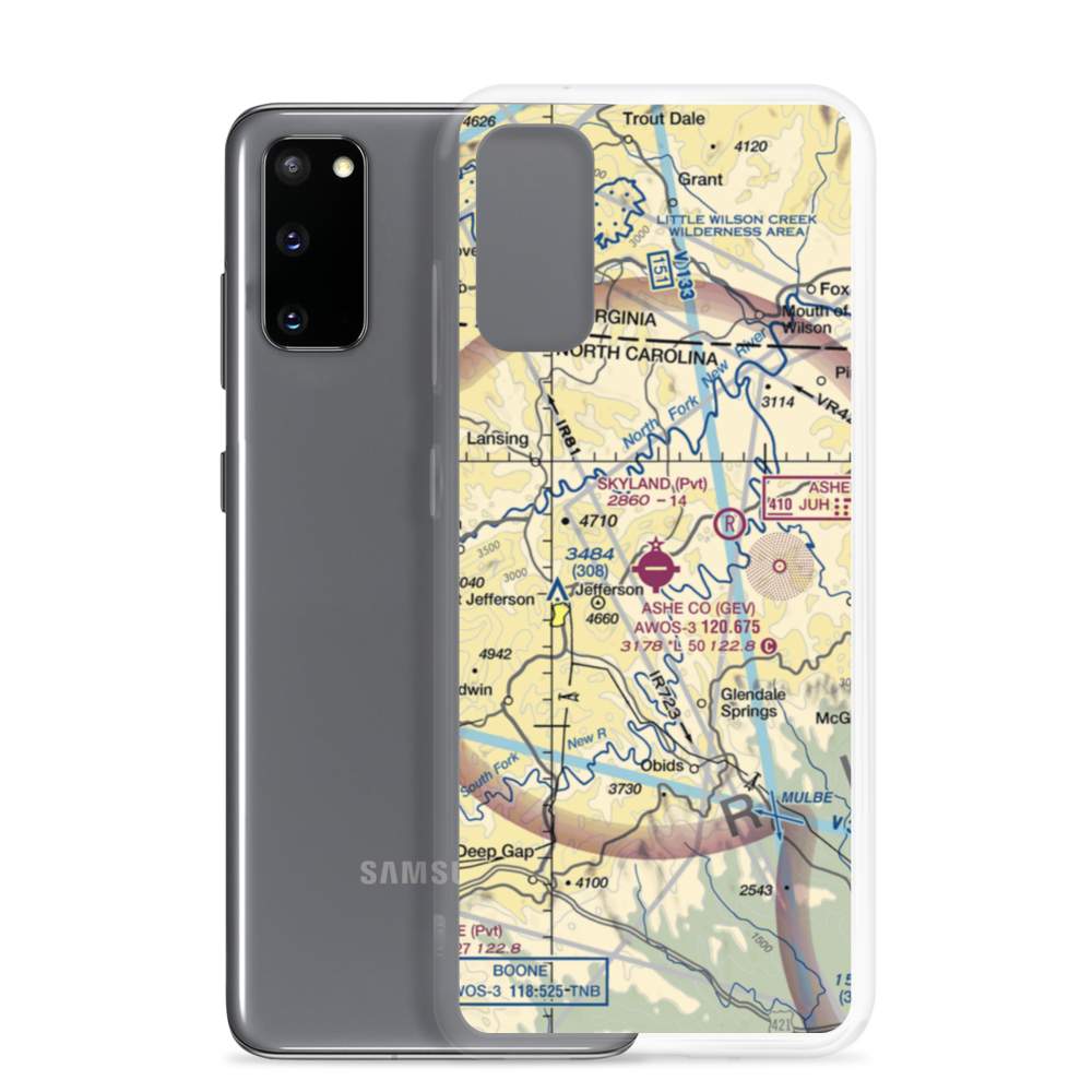 Ashe County Airport (GEV) VFR Sectional Samsung Case Samsung Galaxy S20 model shown