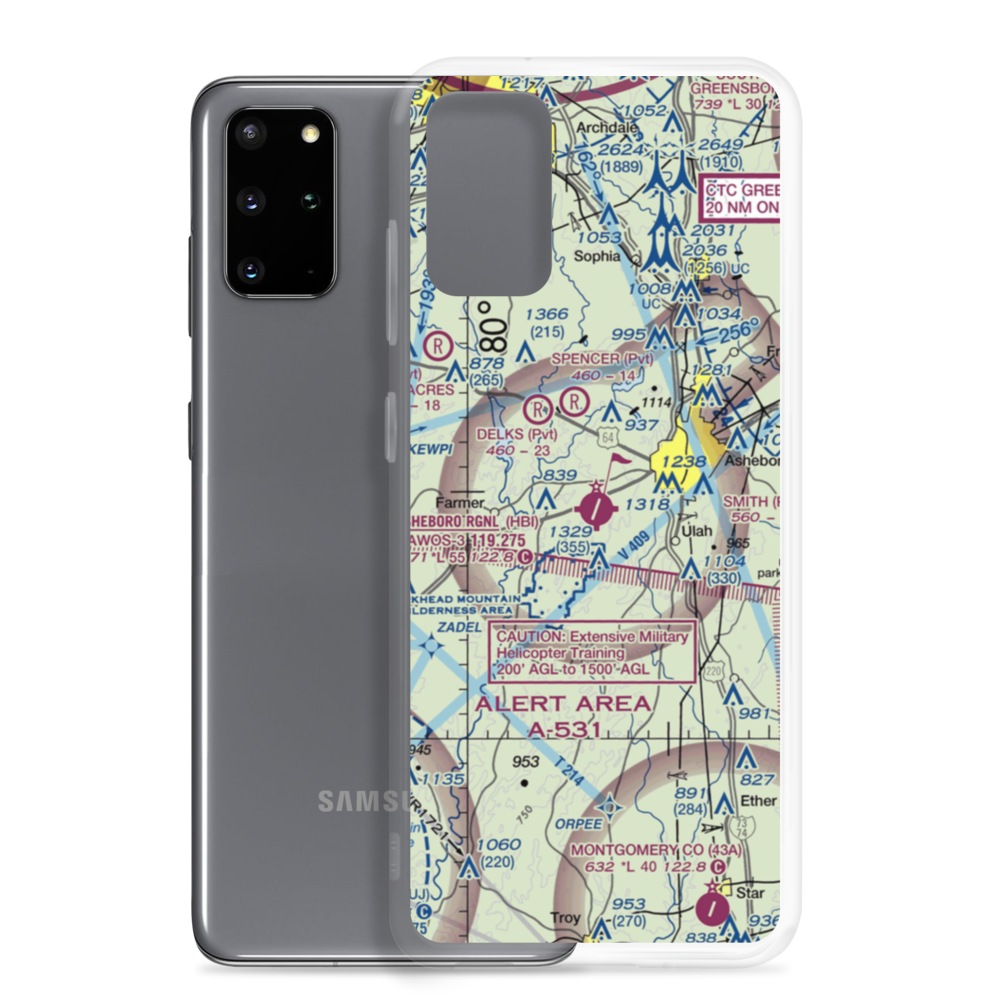 Asheboro Regional Airport (HBI) VFR Sectional Samsung Case Samsung Galaxy S20 Plus model shown