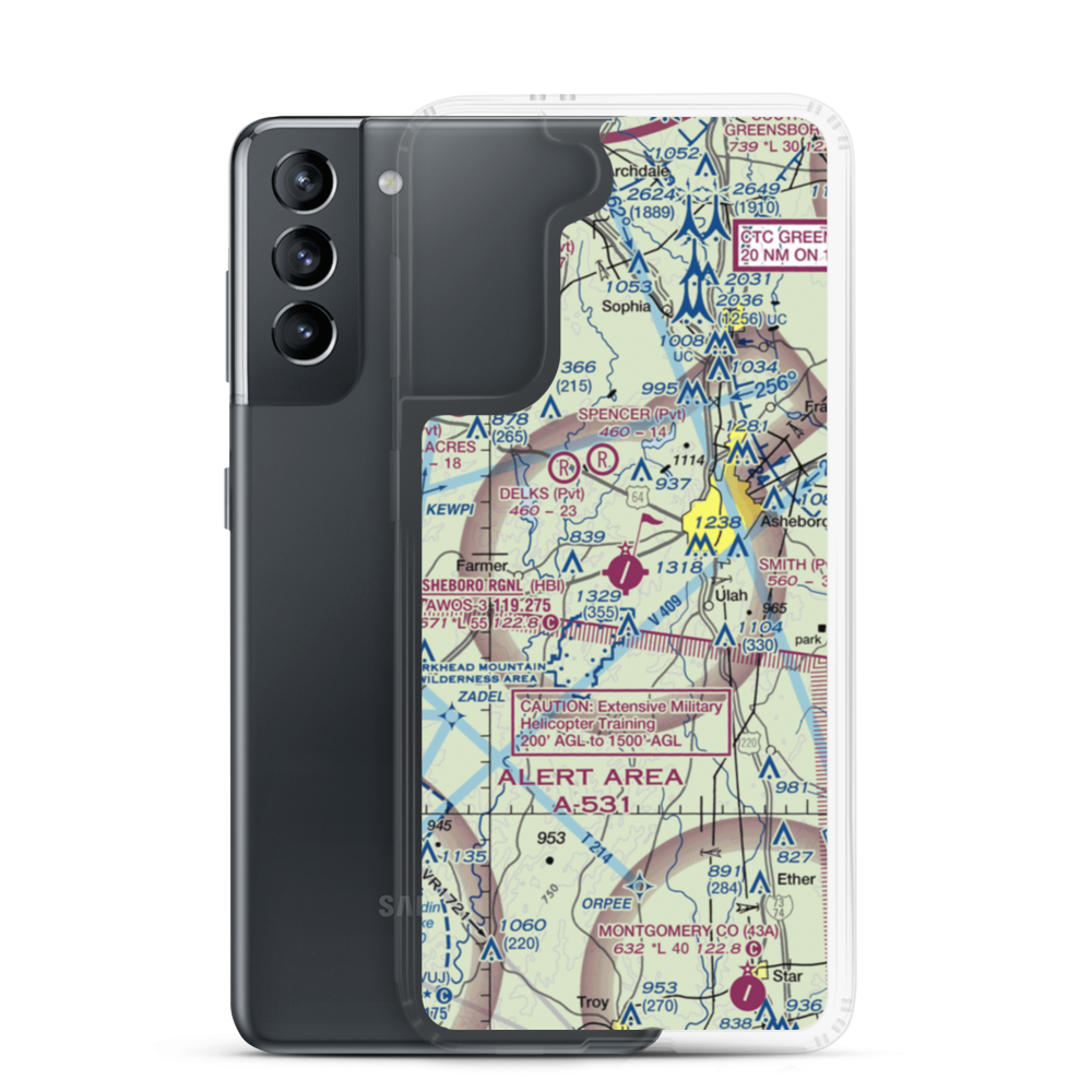 Asheboro Regional Airport (HBI) VFR Sectional Samsung Case Samsung Galaxy S21 model shown