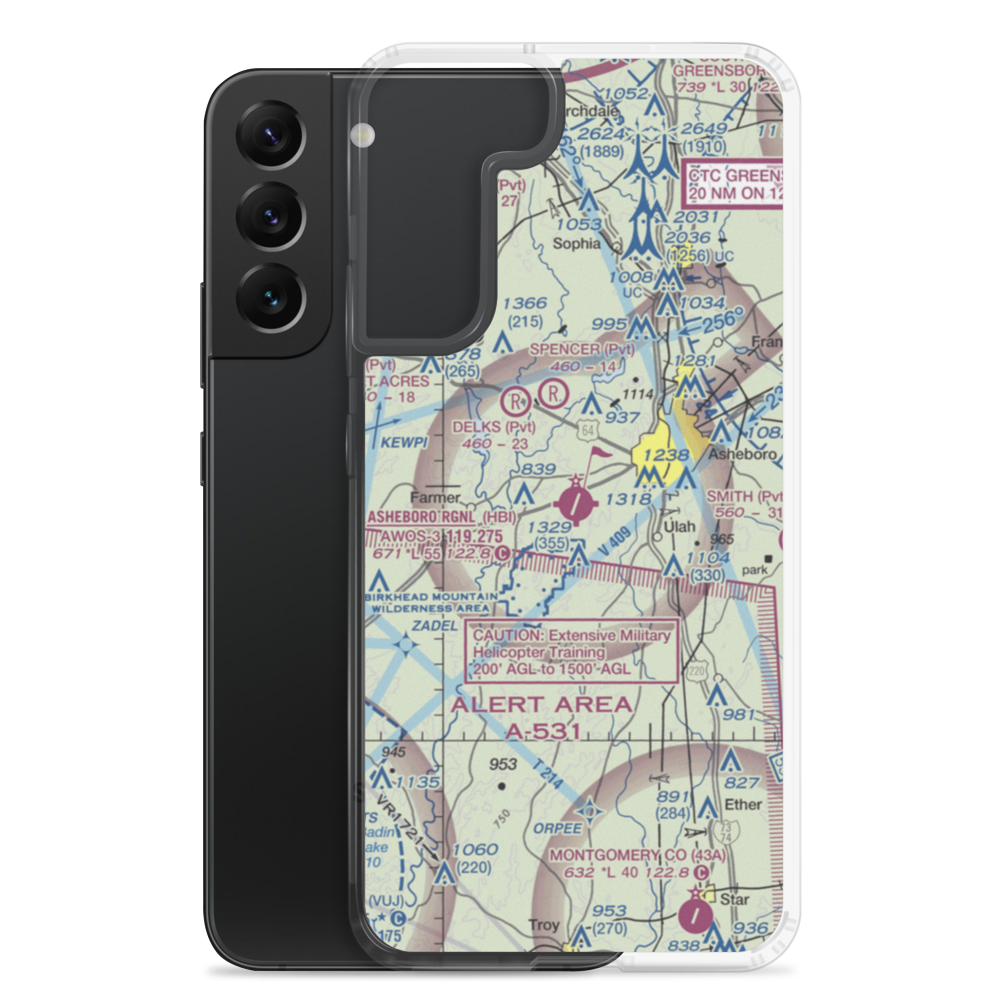 Asheboro Regional Airport (HBI) VFR Sectional Samsung Case Samsung Galaxy S22 Plus model shown