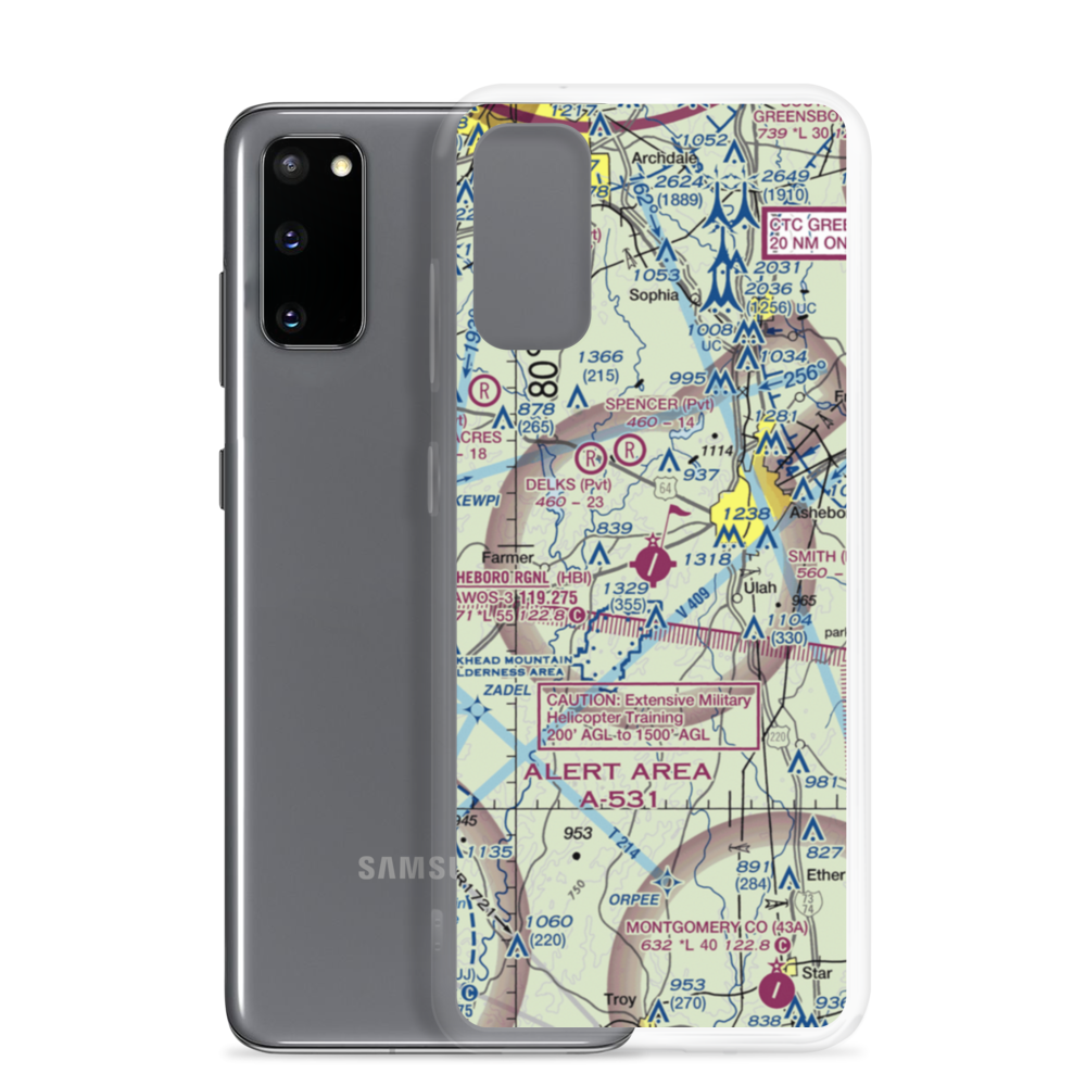 Asheboro Regional Airport (HBI) VFR Sectional Samsung Case Samsung Galaxy S20 model shown