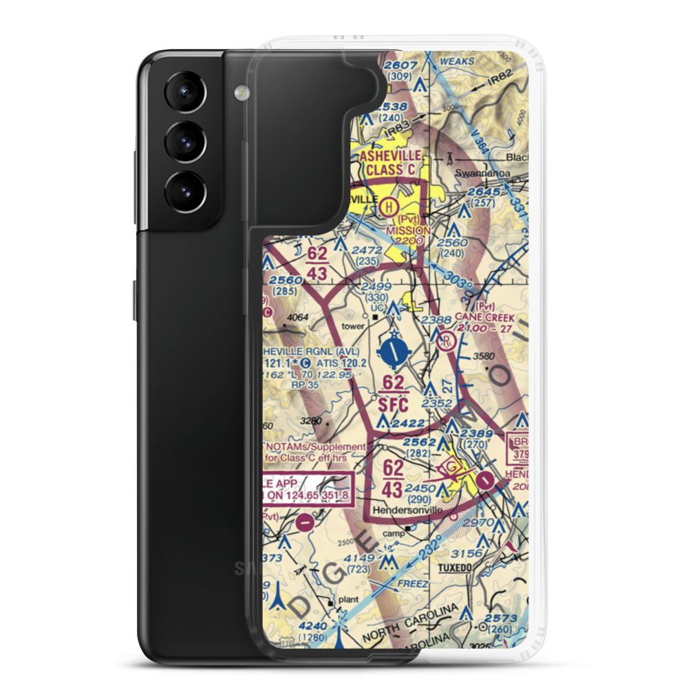 Asheville Regional Airport (AVL) VFR Sectional Samsung Case Samsung Galaxy S21 Plus model shown