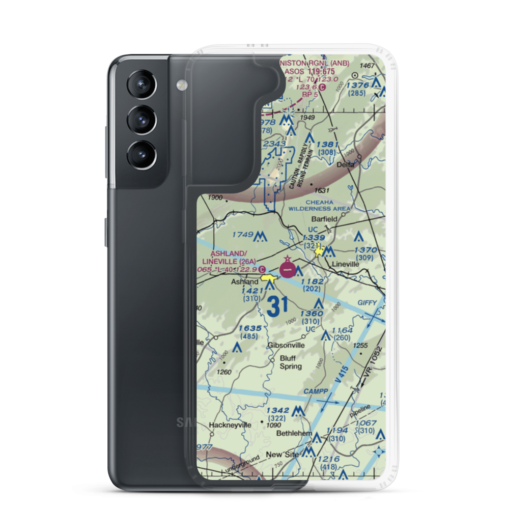 Ashland/Lineville Airport (26A) VFR Sectional Samsung Case Samsung Galaxy S21 model shown