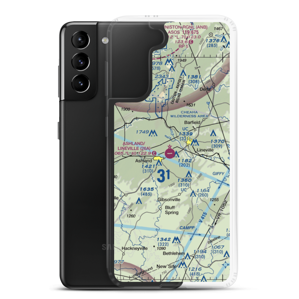 Ashland/Lineville Airport (26A) VFR Sectional Samsung Case Samsung Galaxy S21 Plus model shown