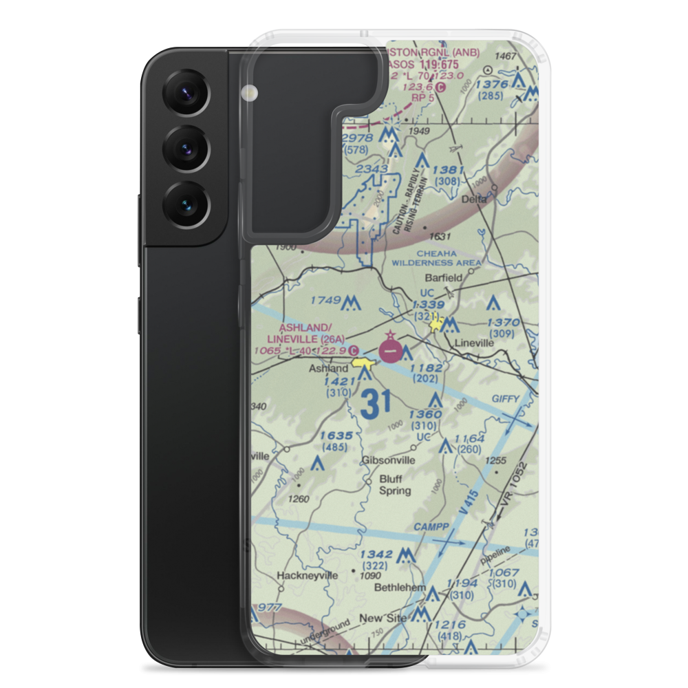 Ashland/Lineville Airport (26A) VFR Sectional Samsung Case Samsung Galaxy S22 Plus model shown