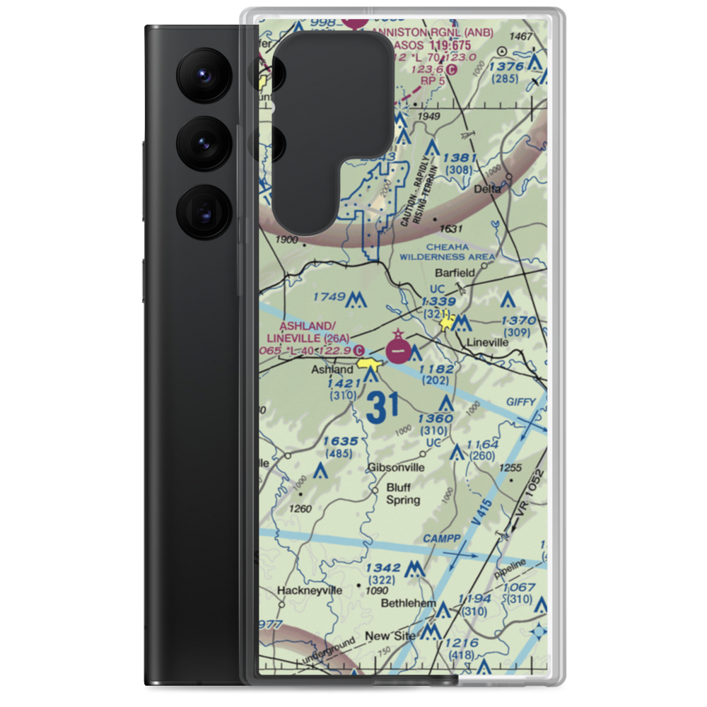 Ashland/Lineville Airport (26A) VFR Sectional Samsung Case Samsung Galaxy S22 Ultra model shown